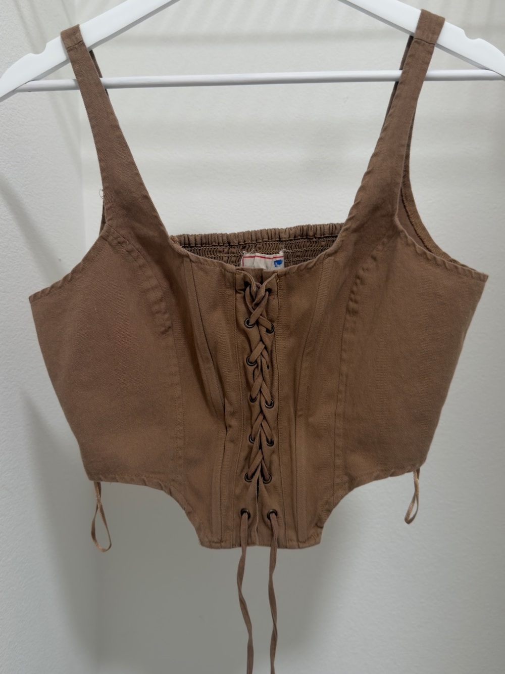 100% Cotton Made in US Brown Lace-Up Crop Tank Top - Women